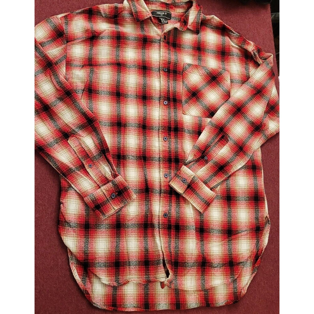 Men's Forever 21 Red Flannel Shirt Size Medium 100% Cotton